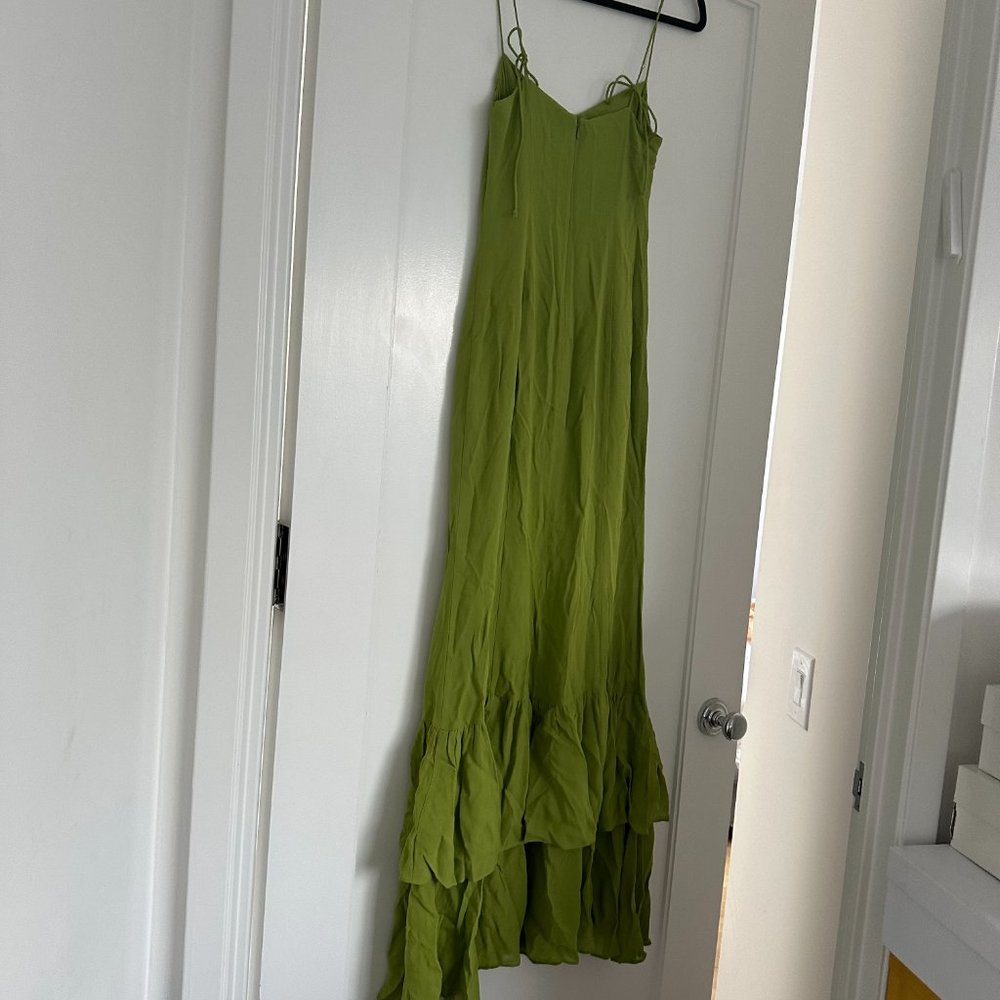 ❌SOLD❌NWT Reformation Fallon Mermaid Tiered Maxi Dress Sz 2 Avocado Ruffle Tie - Picture 9 of 10